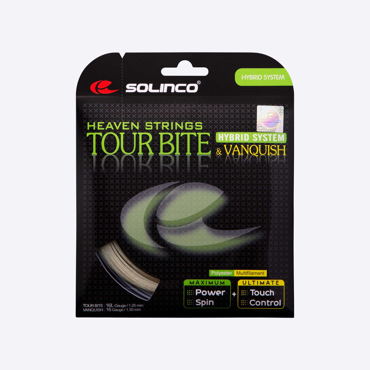 Solinco Tour Bite + Vanquish hybrid tennis string