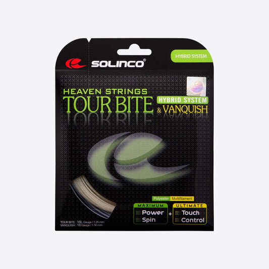Solinco Tour Bite + Vanquish hybrid tennis string