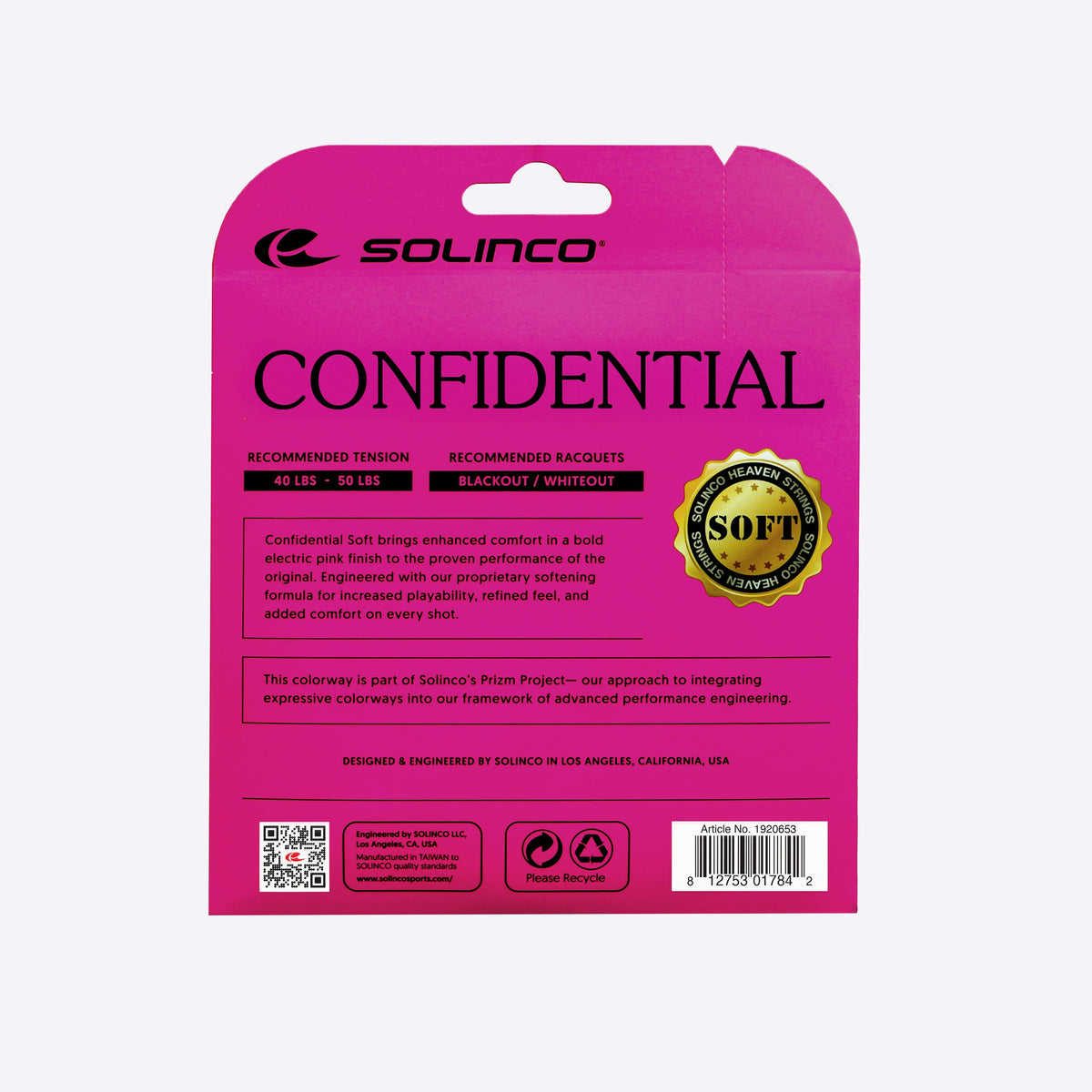 Solinco Confidential Soft tennis string packaging