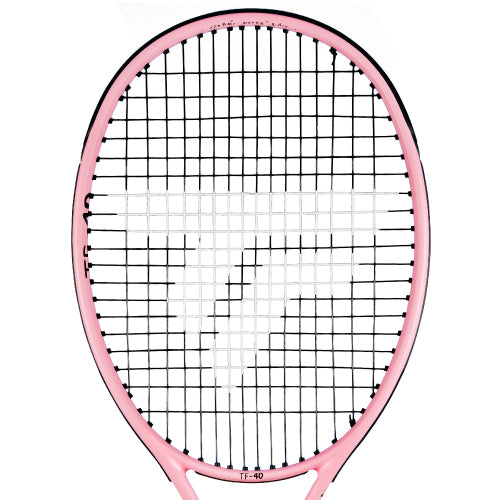 Pink Tecnifibre TF-40 racket head straight on, showing the 16x19 string bed