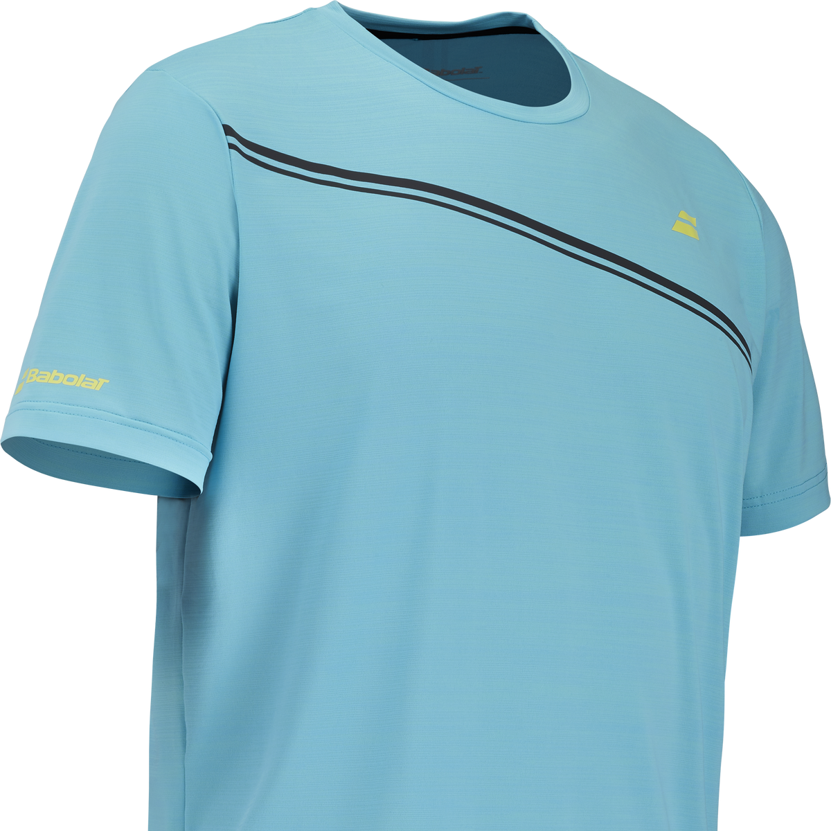 Babolat Compete Crew Neck Tee in light blue, three-quarter right view