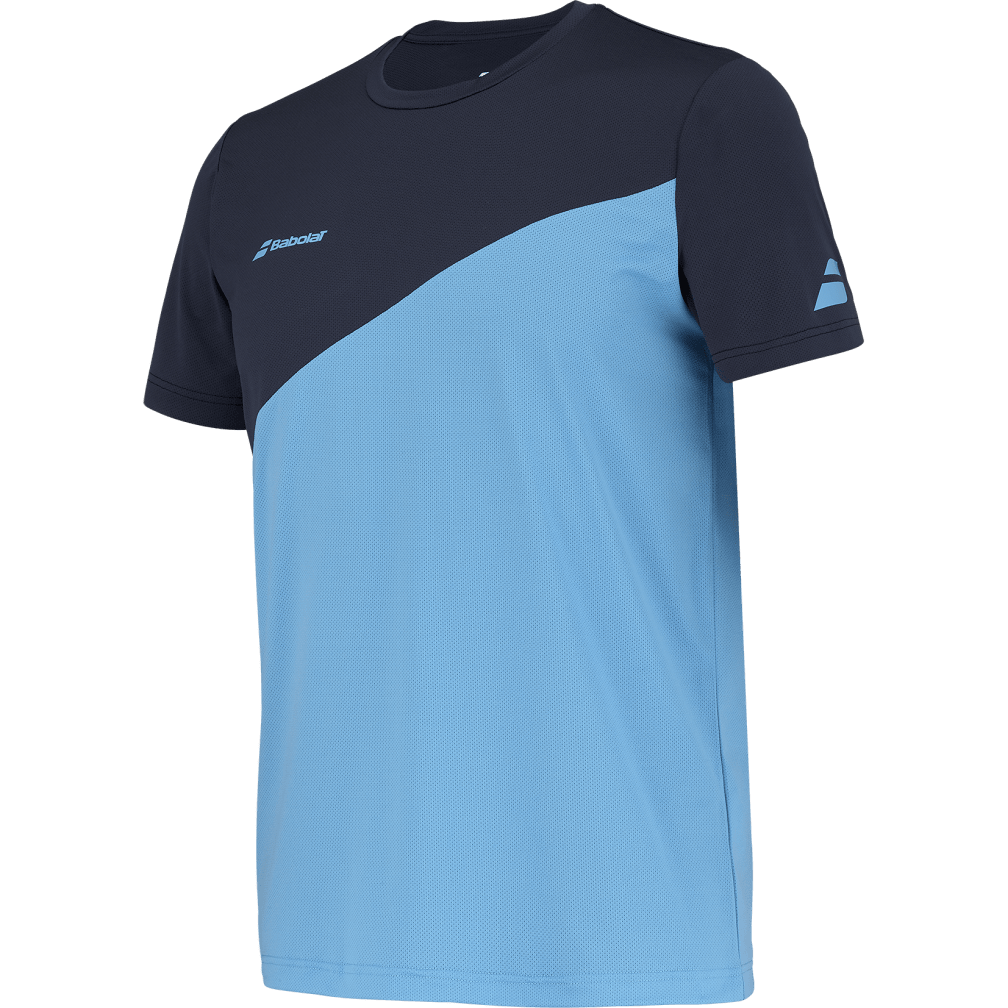 Babolat Drive Crew Neck Tee in drive blue, three-quarter left view