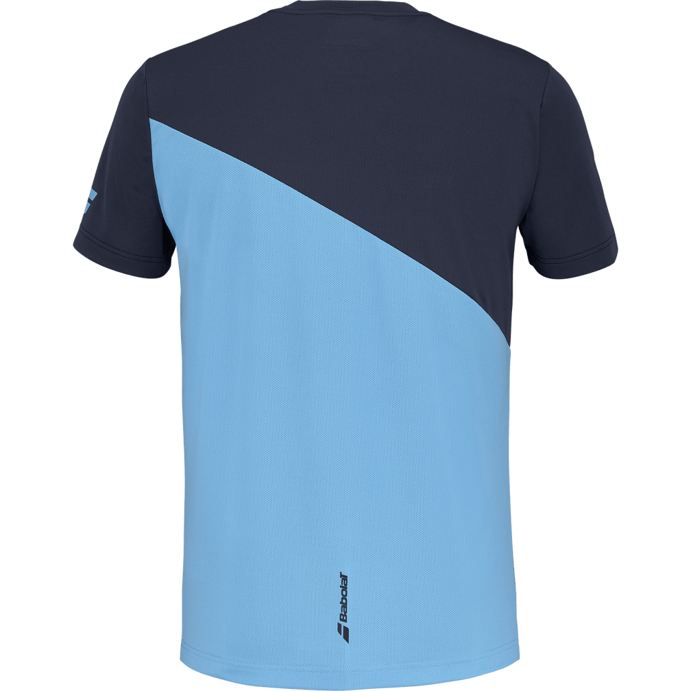 Babolat Drive Crew Neck Tee in drive blue, three-quarter back view