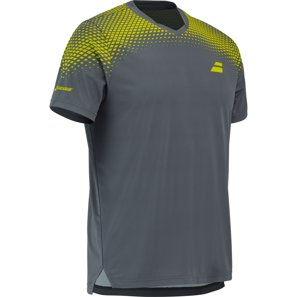 Babolat Aero Crew Neck Tee in grey, three-quarter right view