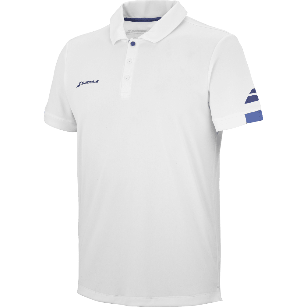 Babolat Play Polo for juniors in white, three-quarter left view