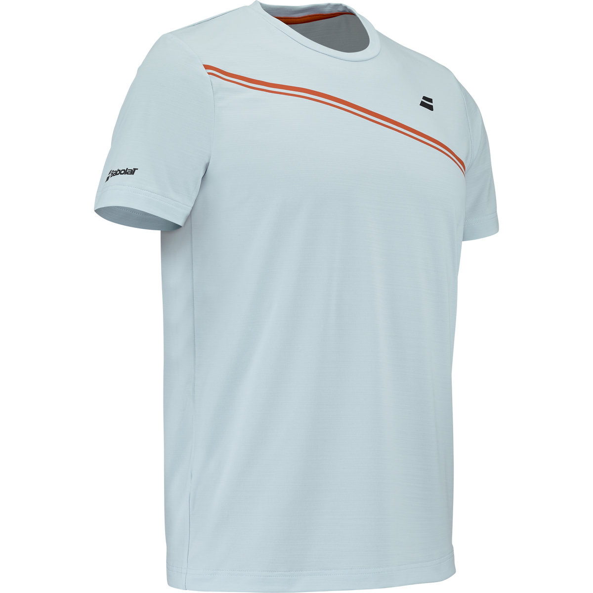 Babolat Play Crew Neck Tee in blue and red, three-quarter right view