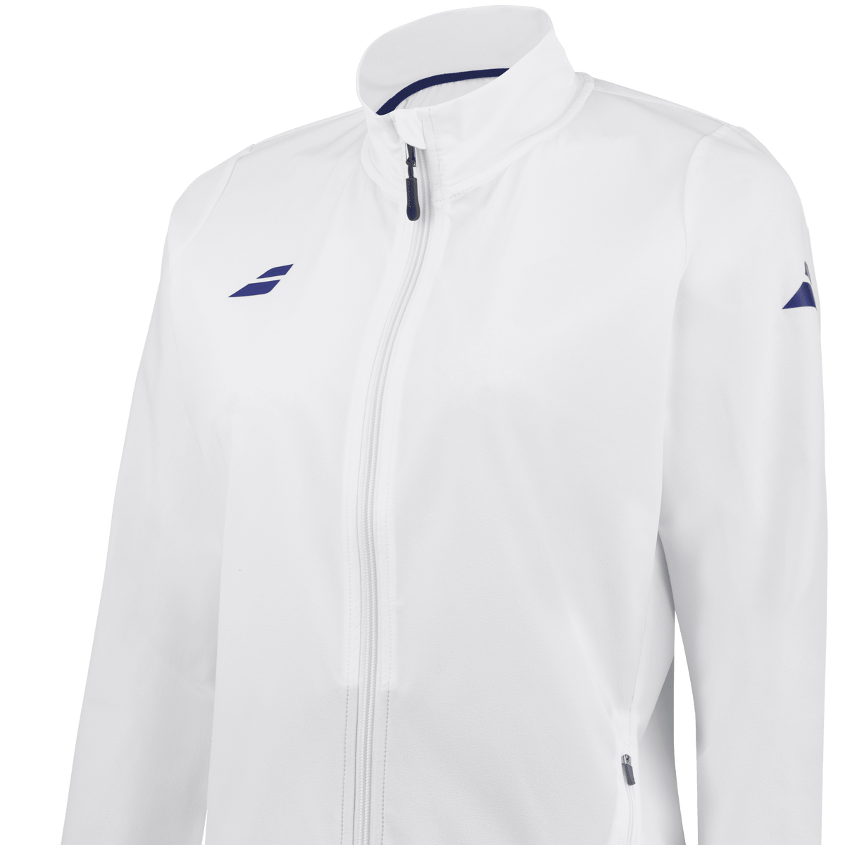 Babolat Play Jacket for women in white, three-quarter left view