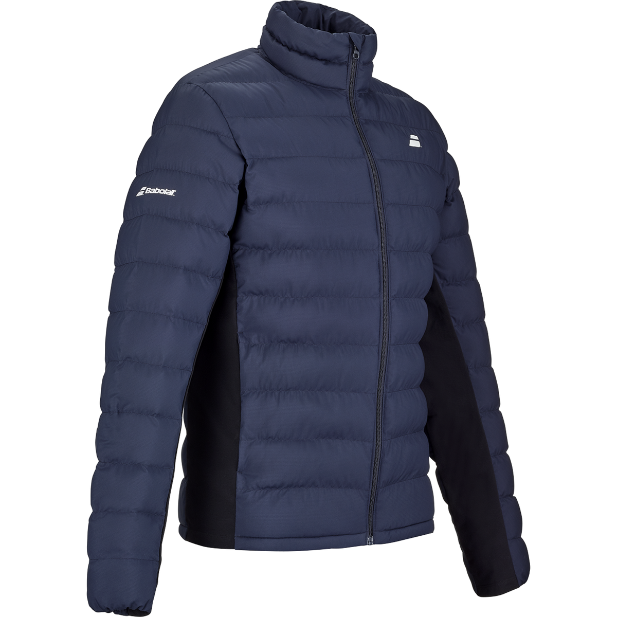 Babolat Exercise Padded Jacket in navy, three-quarter right view