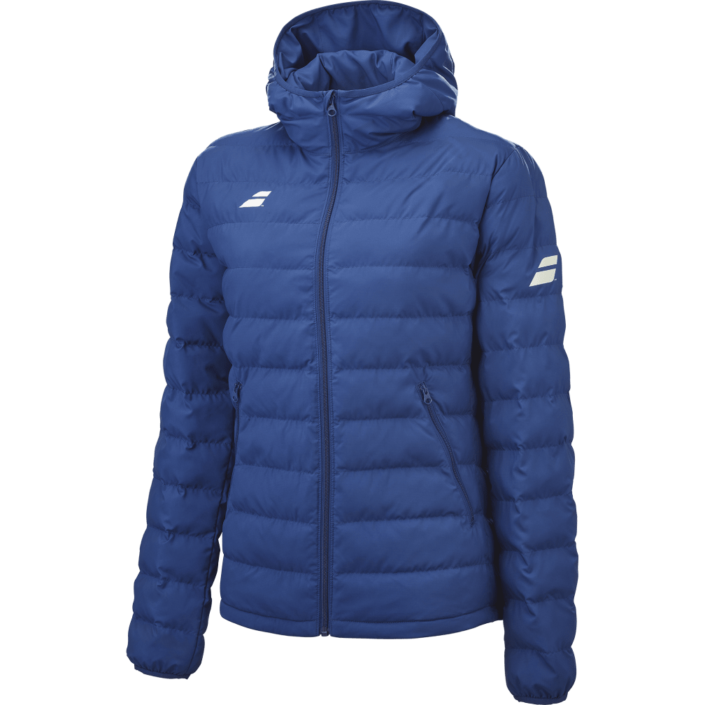 Babolat Exercise Padded Jacket for women in blue, three-quarter left view