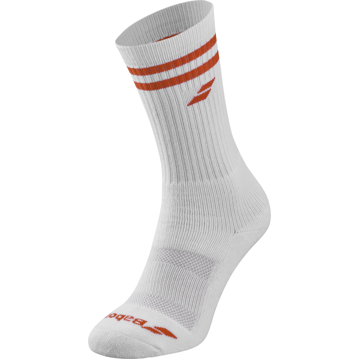 Babolat Team Single Socks in white and orange, three-quarter right view