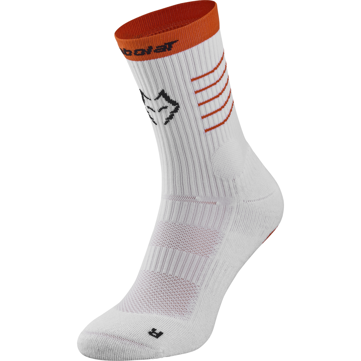 Babolat Mid-Calf Socks Lebron in white and orange, three-quarter right view