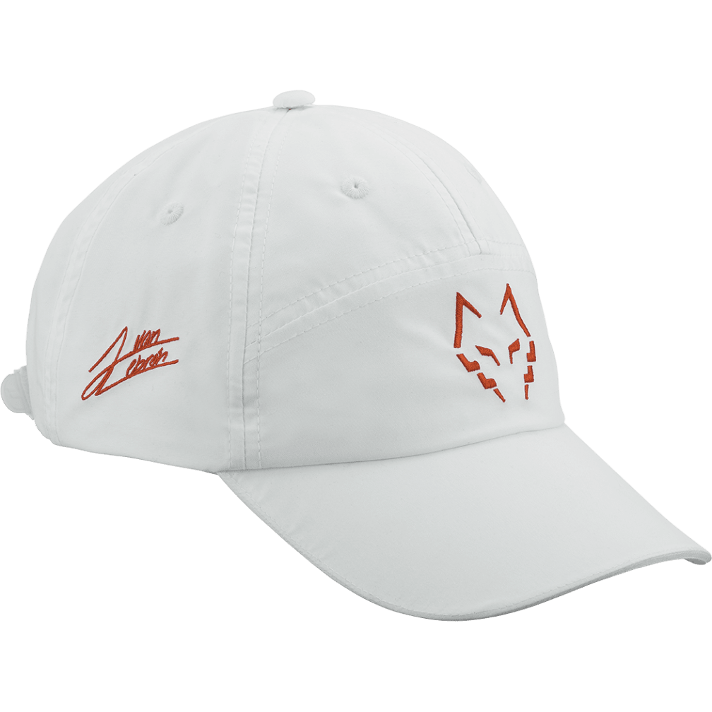 Babolat Perf Cap Lebron in white and orange, three-quarter right view
