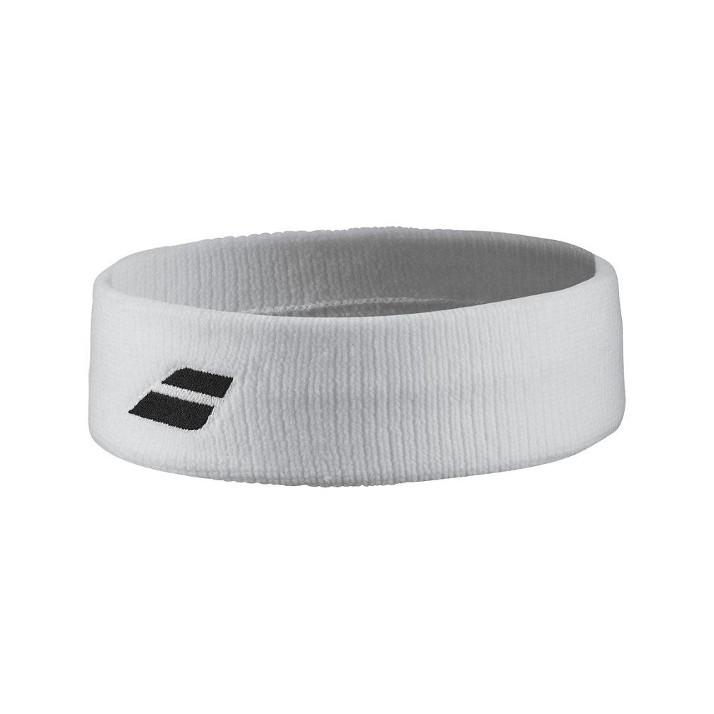 Babolat Logo Headband in white, three-quarter front view