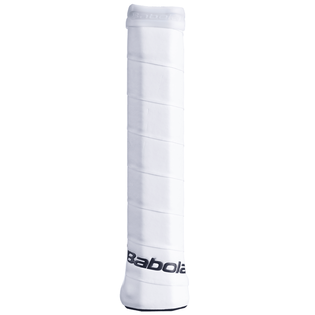 Babolat Syntec Pro grip - White, fitted to a racket handle