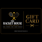 The Racket House gift card — gold crossed rackets on black