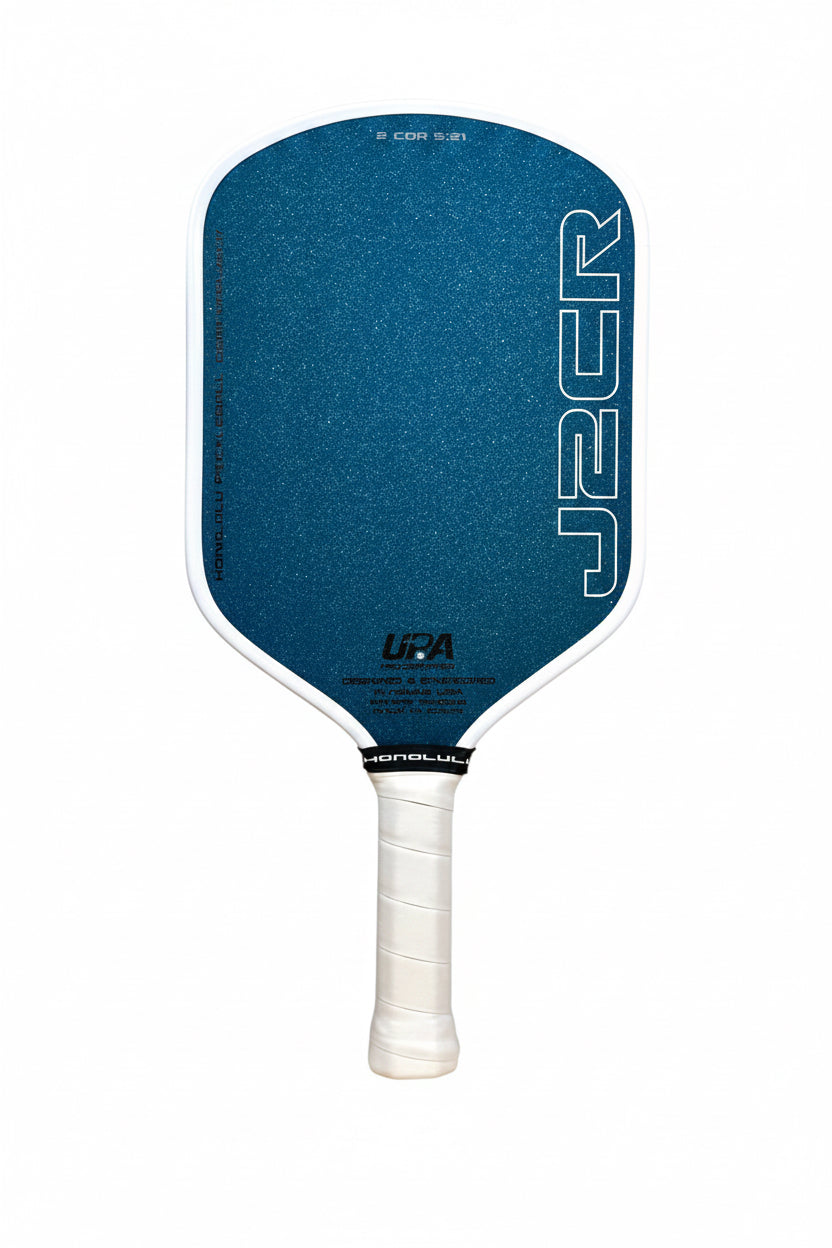 Honolulu J2CR Crystal Blue Endurance Surface pickleball paddle - White