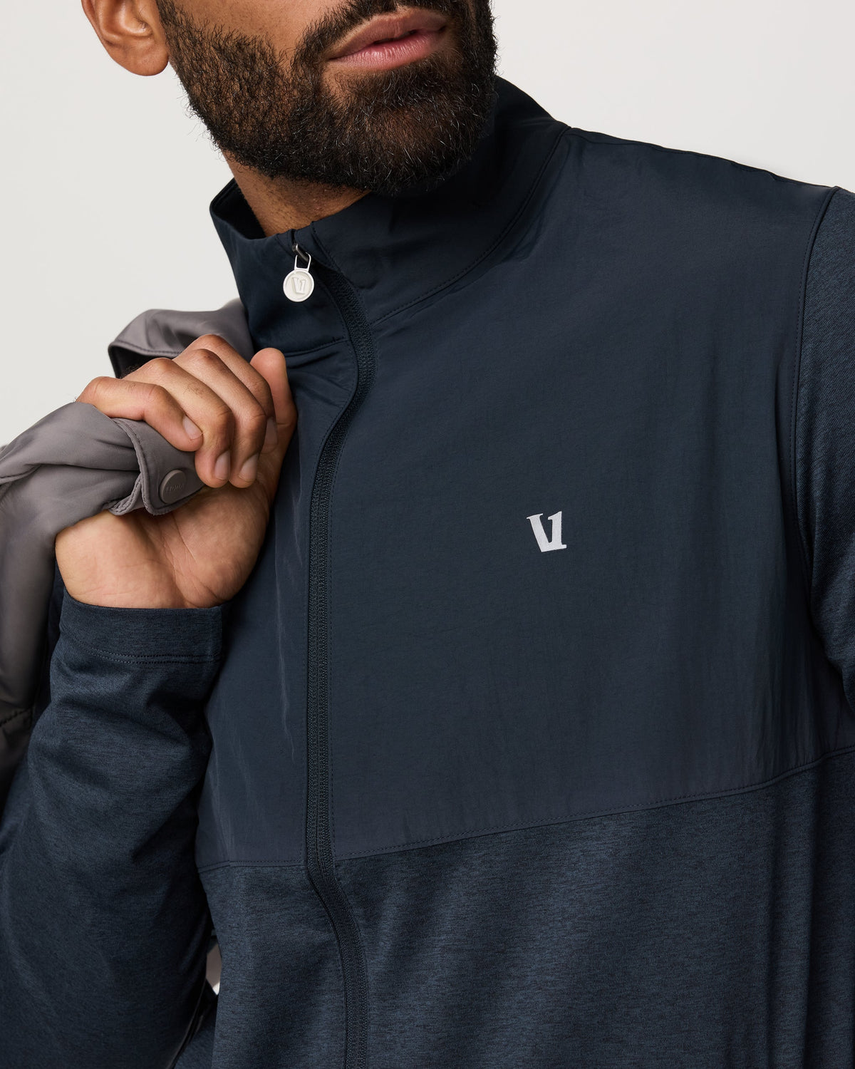 Vuori Sunday Element Track Jacket - Ink Heather, fabric detail
