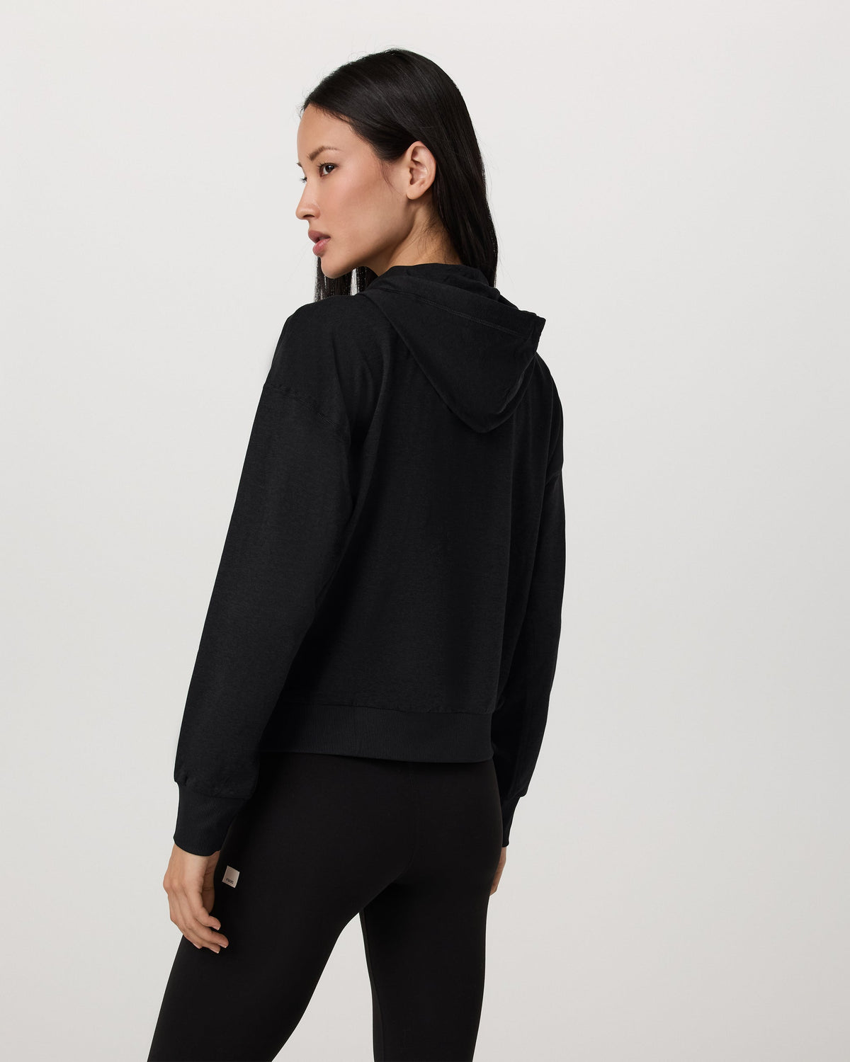 Vuori Halo Modern Pullover Hoodie in Black Heather - back view