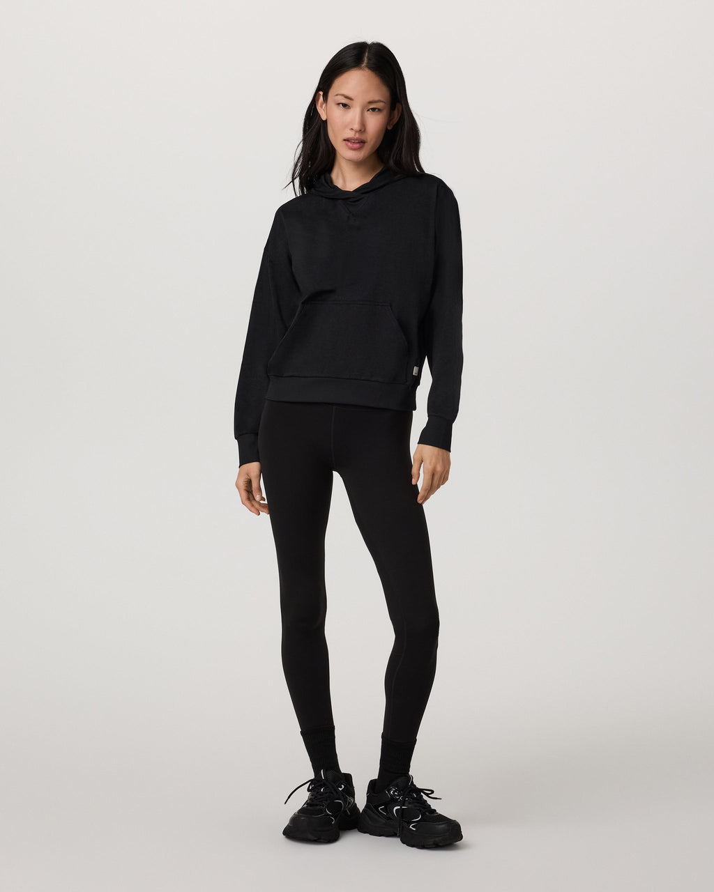 Vuori Halo Modern Pullover Hoodie in Black Heather - full length