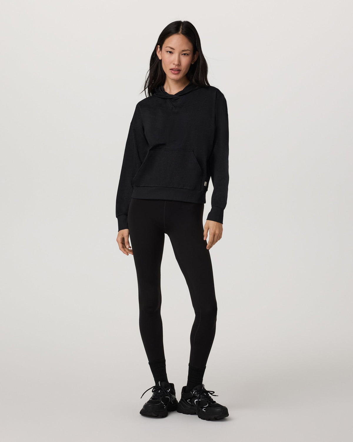 Vuori Halo Modern Pullover Hoodie in Black Heather - full length