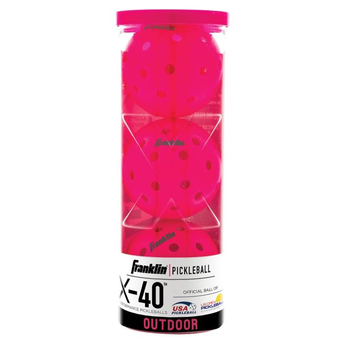 Franklin X-40 outdoor pickleballs, pink, 3-pack tube