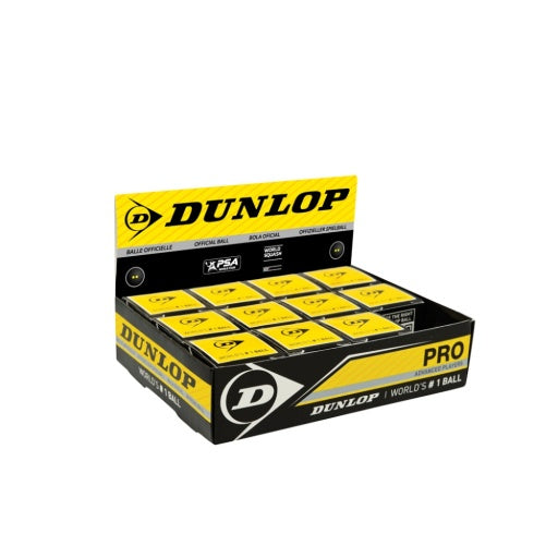 Dunlop Squash Ball - Pro (Double Yellow) 12 Ball Box - Black