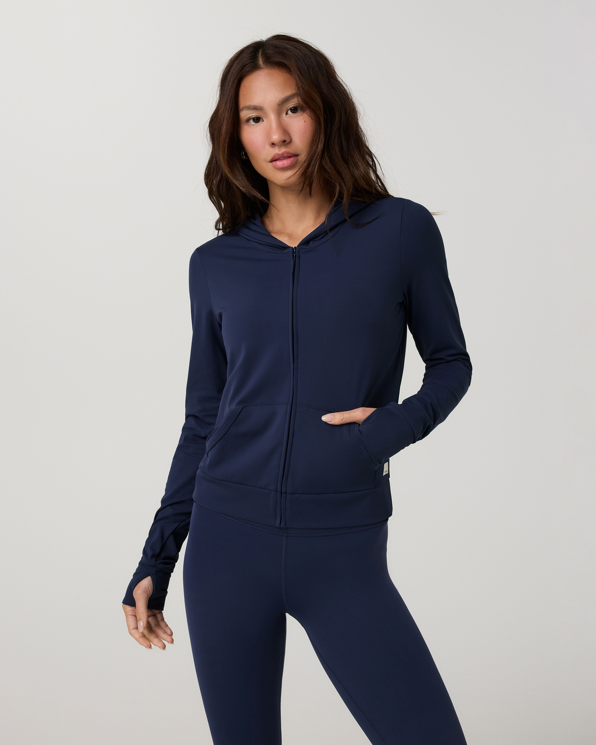 Vuori AllTheFeels Mini full zip hoodie blue coast